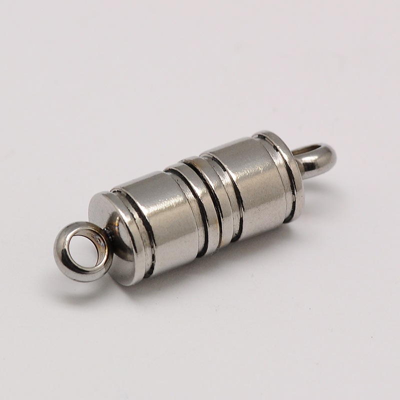 PandaHall Column 304 Stainless Steel Magnetic Clasps, Stainless Steel Color, 26x8mm, Hole: 2.5mm Stainless Steel Column