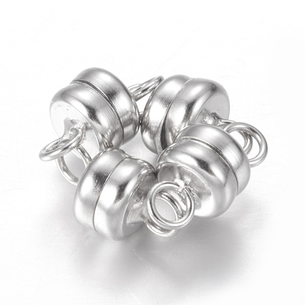 PandaHall Column Brass Magnetic Clasps, Lead Free & Nickel Free & Cadmium Free, Platinum, 10x6mm, Hole: 1mm Brass Column