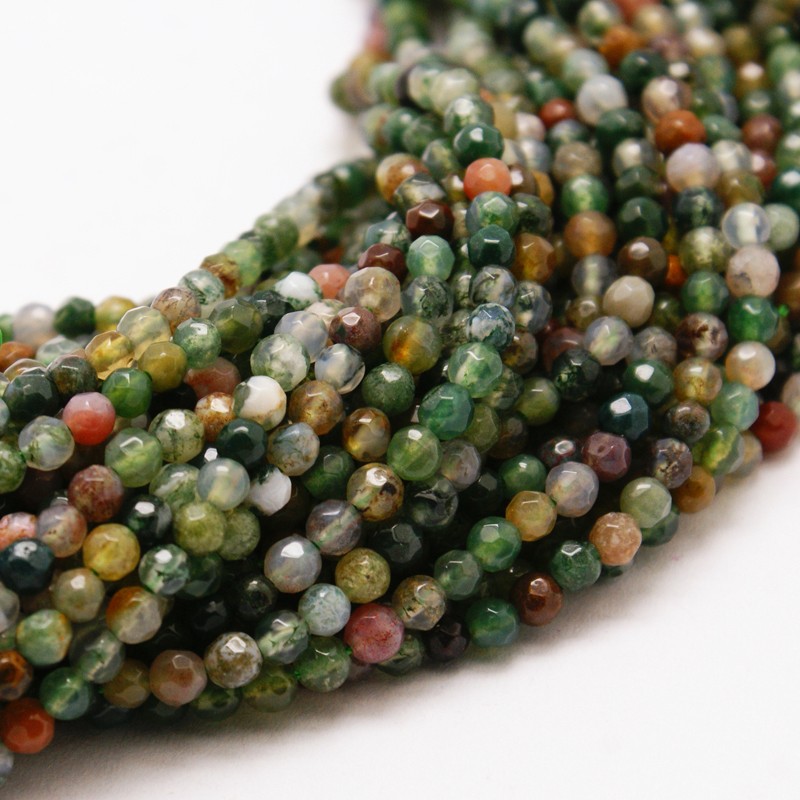 PandaHall Dyed Natural Agate Bead Strands, Faceted Round, Green, 3mm, Hole: 0.5mm; about 115pcs/strand, 14.9" Natural Agate Round Green