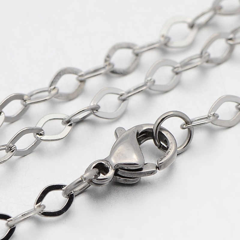 PandaHall 304 Stainless Steel Cable Chain Necklaces, with Lobster Claw Clasps, Stainless Steel Color, 17.7"(45cm), 3mm Stainless Steel