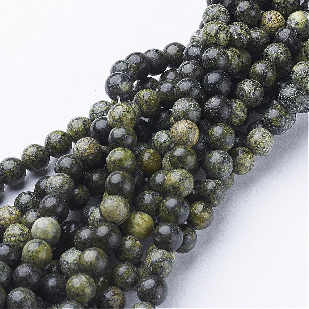 PandaHall Gemstone Beads Strands, Natural Serpentine/Green Lace Stone, Round, DarkGreen, about 6mm in diameter, hole: 0.8mm; about...
