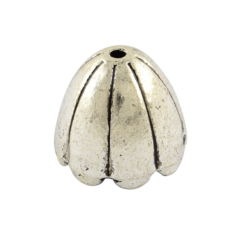 PandaHall Tibetan Style Alloy More-Petal Bead Caps, Lead Free, Antique Silver, 17.5x16mm, Hole: 2mm; Inner Diameter: 13mm Alloy