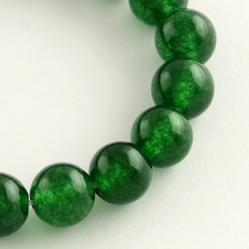 PandaHall Dyed Natural Jade Round Bead Strands, DarkGreen, 8mm, Hole: 1mm; about 48pcs/strand, 14.9" Other Jade Round Green