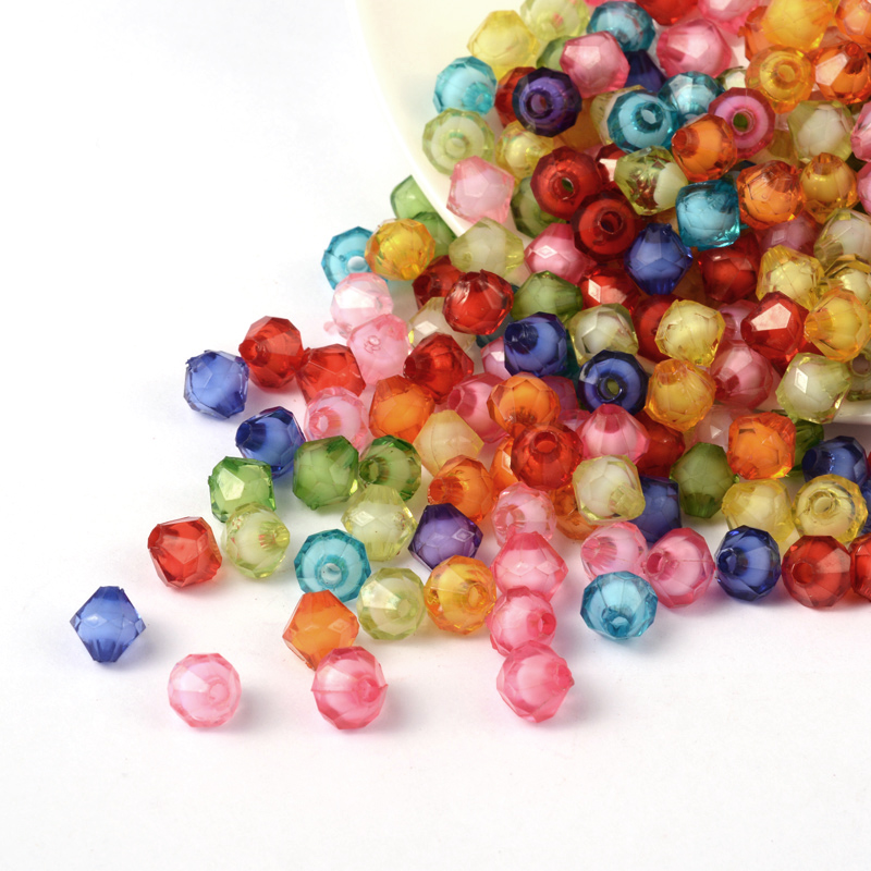 PandaHall Transparent Acrylic Beads, Bead in Bead, Bicone, Mixed Color, 8x8x8mm, Hole: 2mm Acrylic Bicone Multicolor