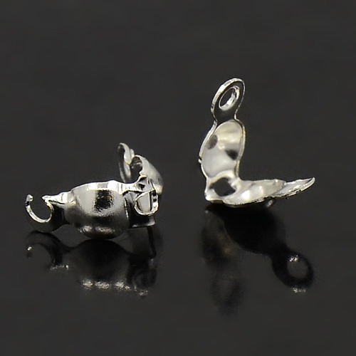 PandaHall Iron Bead Tips Knot Covers, Iron End Caps, Open Clamshell Bead Tips, Silver Color, Size: about 7.5mm long, 4mm wide, 3mm inner...