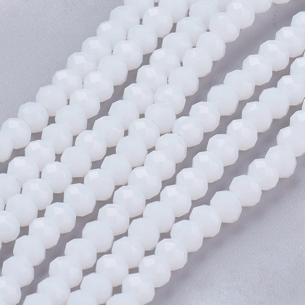 PandaHall Opaque Solid Color Faceted Glass Beads Strands, Rondelle, White, 3x2mm, Hole: 0.5mm; about 147pcs/strand, 13" Glass Rondelle White