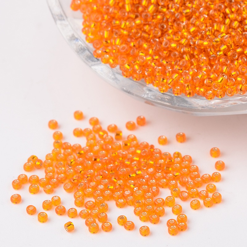 PandaHall FGB&reg Seed Beads, 11/0 Round Transparent Glass Seed Beads, Grade A, Silver Lined Round Hole, DarkOrange, 2x1.5mm, Hole: 0.3mm;...