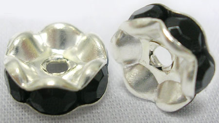 PandaHall Rhinestone Spacer Beads, Grade A,Brass, Rondelle, Silver, Size:about 6mm in diameter, hole:1mm Brass+Rhinestone Rondelle Black