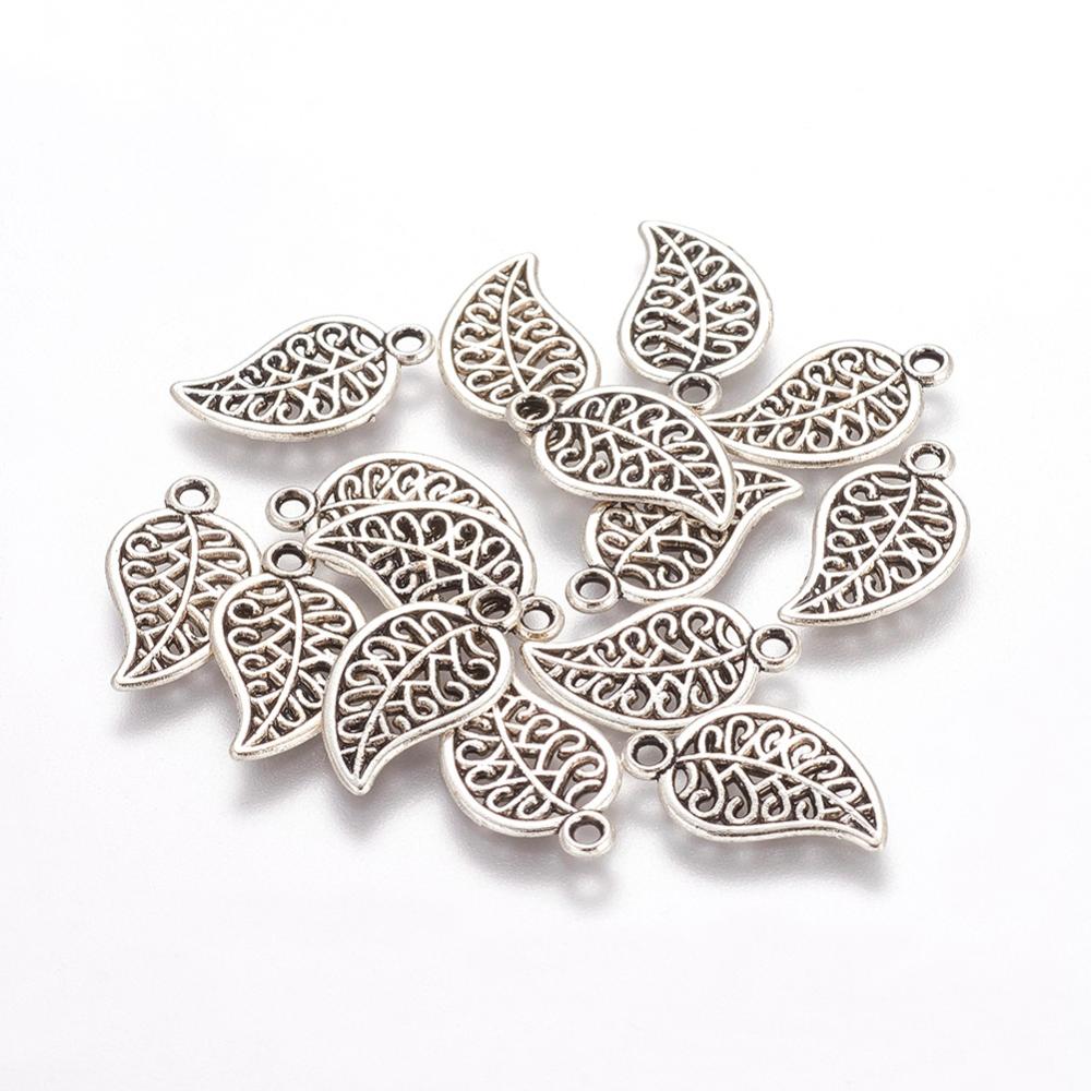 PandaHall Tibetan Style Pendants, Lead Free & Cadmium Free, Leaf, Antique Silver, 18x10x1mm, Hole: 1.5mm Alloy Leaf