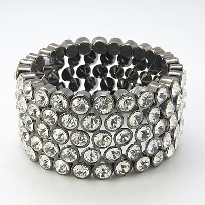 PandaHall Alloy Rhinestone Stretch Bracelets, Gunmetal, 53mm Rhinestone