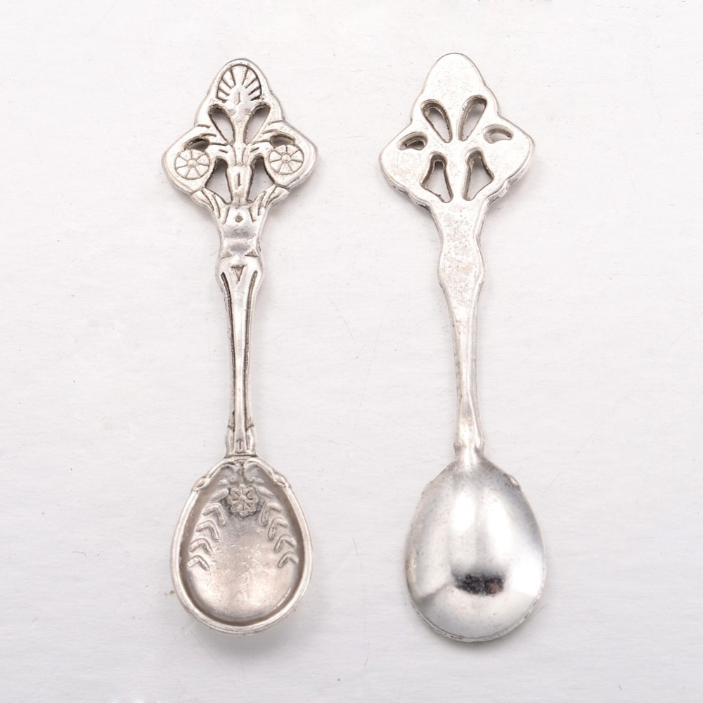 PandaHall Tibetan Style Big Pendants, Spoon, Lead Free, Antique Silver Color, 59x15x4mm Alloy Daily Supplies