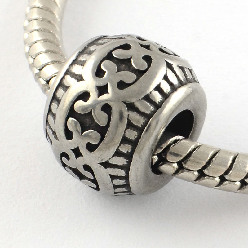 PandaHall Vintage Rondelle 316 Stainless Steel European Beads, Large Hole Beads, Antique Silver, 11x8.5mm, Hole: 5mm Stainless Steel...