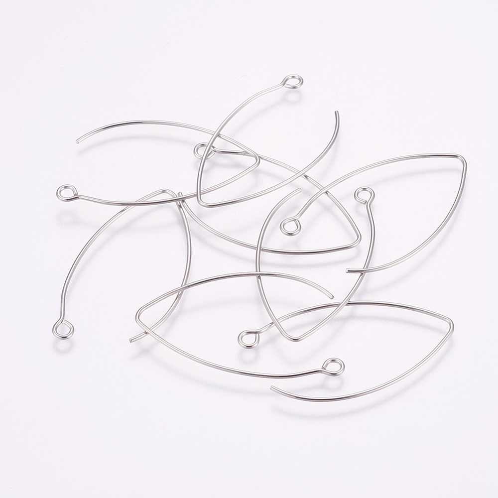 PandaHall 304 Stainless Steel Hoop Earrings, Stainless Steel Color, 41x22x1mm, Hole: 2mm Stainless Steel
