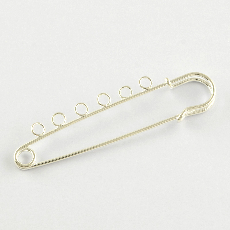 PandaHall Alloy Brooch Findings, for DIY Brooch Making, Kilt Needles, Silver, 76x15x5.5mm, Hole: 3.5mm, pin: 1.5mm Alloy Silver