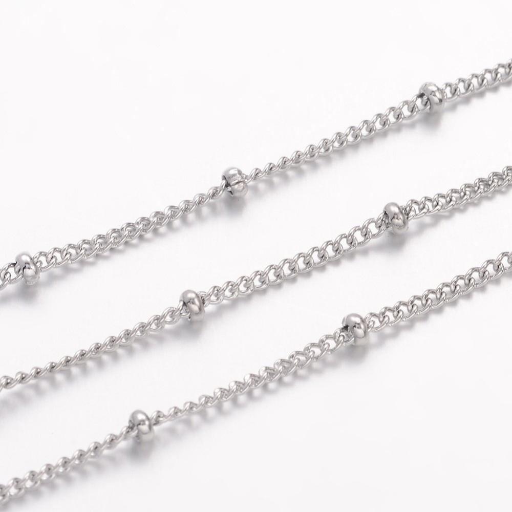 PandaHall 304 Stainless Steel Twisted Chains, Curb Chains, with Spool, Rondelle Beads, Stainless Steel Color, 1.8x1.4x0.4mm; about 10m/roll...