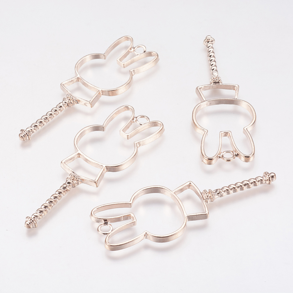 PandaHall Alloy Open Back Bezel Pendants, For DIY Resin, Pressed Flower Jewelry, Rabbit Fairy Stick, Rose Gold, 61x21x2mm, Hole: 3mm Alloy...