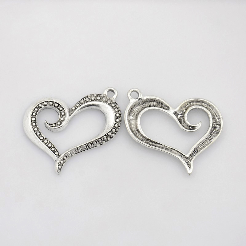 PandaHall Alloy Pendants, Lead Free, Heart, Antique Silver, 33x37x3mm, Hole: 3mm Alloy Heart