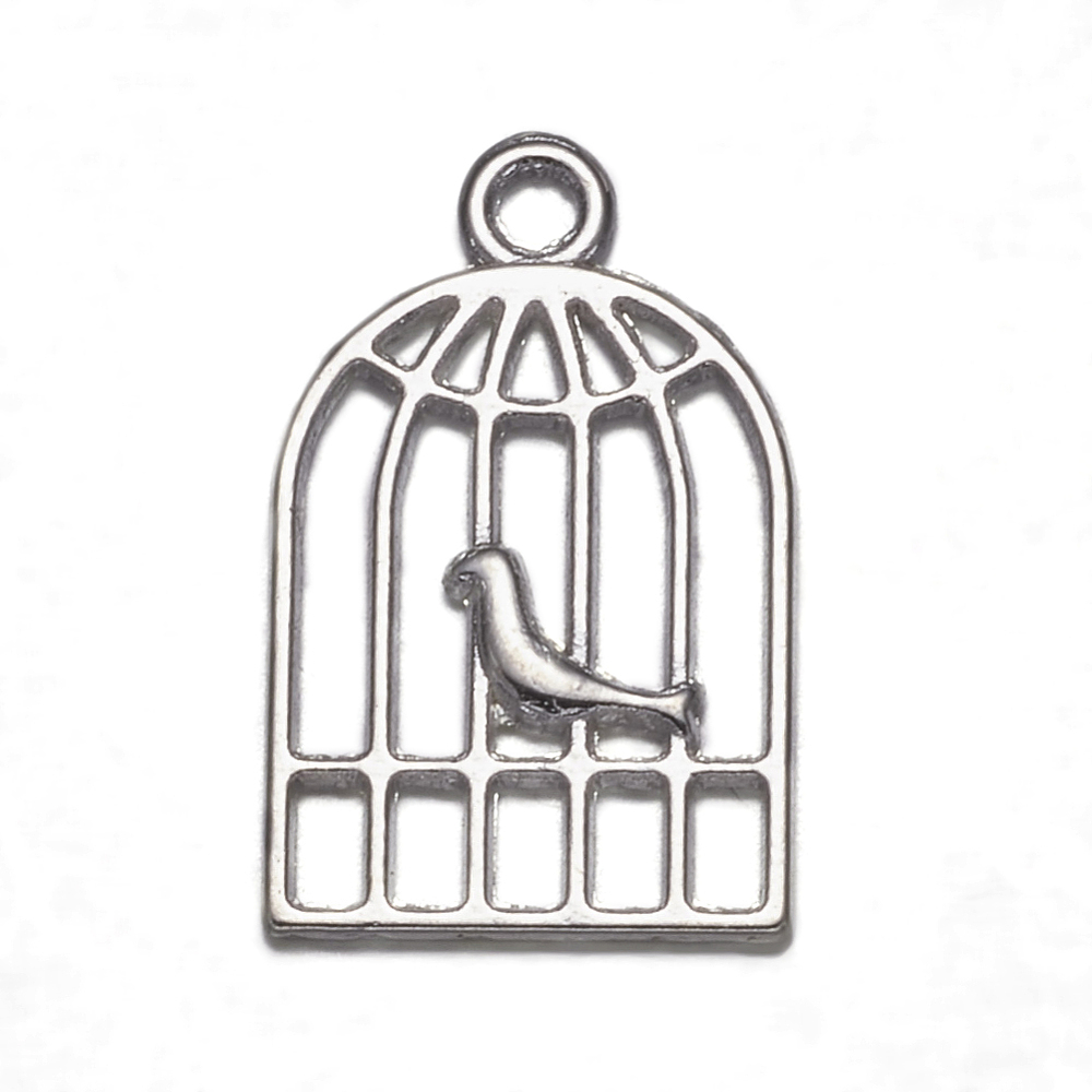 PandaHall Tibetan Style Pendants, Cadmium Free & Lead Free, Bird in Cage, Silver, 19x12x1mm Alloy Others