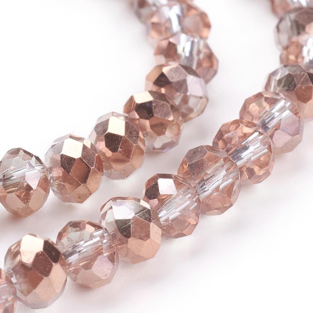 PandaHall Electroplate Glass Bead Strands, Half Copper Plated, Faceted, Rondelle, Clear, 6x4mm, Hole: 1mm; about 101pcs/strand, 18.5" Glass...