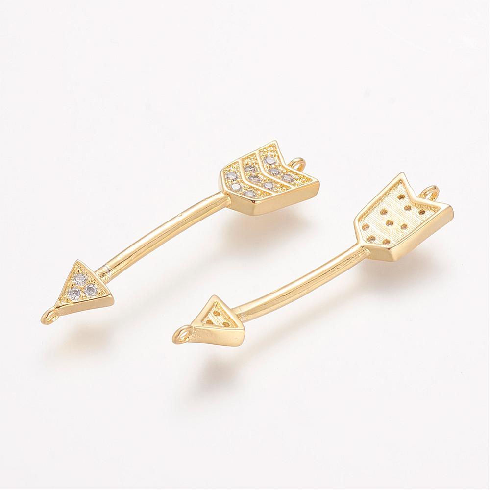 PandaHall Brass Micro Pave Cubic Zirconia Links, Arrow, Golden, 34.2mm Brass+Cubic Zirconia Sports Goods