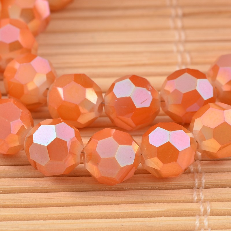PandaHall Faceted Round Electroplate Rainbow Plated Glass Beads Strands, Coral, 8mm, Hole: 1mm; about 72pcs/strand, 22" Glass Round Red