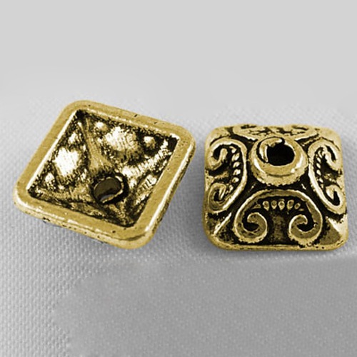 PandaHall Antique Golden Tone Square Tibetan Style Bead Caps, Lead Free, Cadmium Free and Nickel Free, Size: about 10mm wide, 10mm long, 5mm...