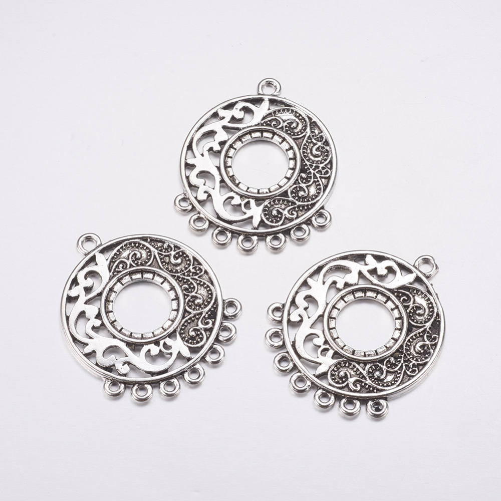 PandaHall Chandelier Component, Alloy Links, Lead Free and Cadmium Free, Antique Silver Color, Flat Round, about 41.5mm long, 33mm wide...