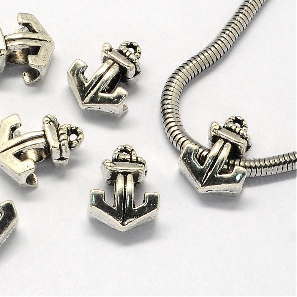 PandaHall Alloy European Beads, Large Hole Beads, Anchor, Antique Silver, 16x11.5x7mm, Hole: 5mm Alloy Anchor & Helm