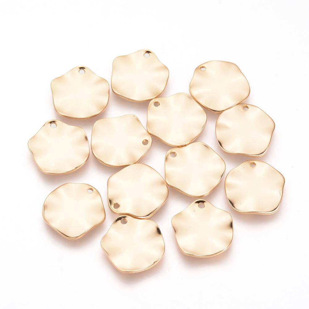 PandaHall Brass Pendants, Real Gold Plated, Twist Flat Round, Golden, 16x15x1.5mm, Hole: 1mm Brass Flat Round