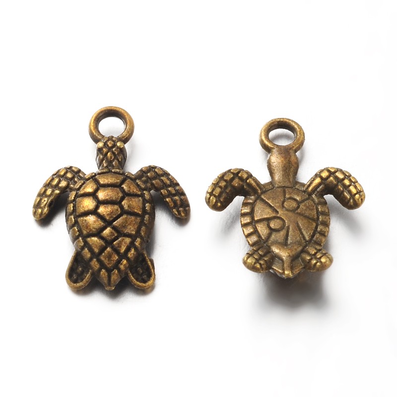 PandaHall Alloy Charms, Nickel Free and Lead Free, Tortoise, Antique Bronze, 16x13x3mm, Hole: 1mm Alloy Tortoise