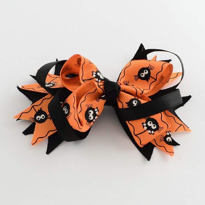 PandaHall Halloween Grosgrain Bowknot Alligator Hair Clips, with Iron Clips, Platinum, DarkOrange, 85x120mm Polyester Orange