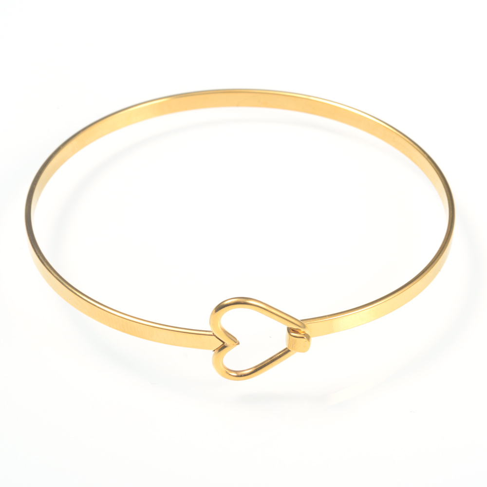 PandaHall Stylish 304 Stainless Steel Heart Bangles, Golden, 58mm Stainless Steel