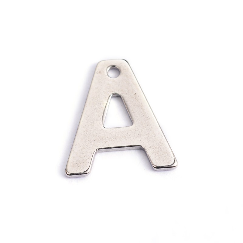 PandaHall 304 Stainless Steel Letter Charms, Letter.A, 11x10x0.5mm, Hole: 1mm Stainless Steel Alphabet
