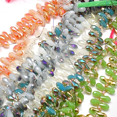 PandaHall Electroplate Glass Beads Strands, Half Plated, Faceted, Drop, Mixed Color, 12x6mm, Hole: 1mm Drop Multicolor