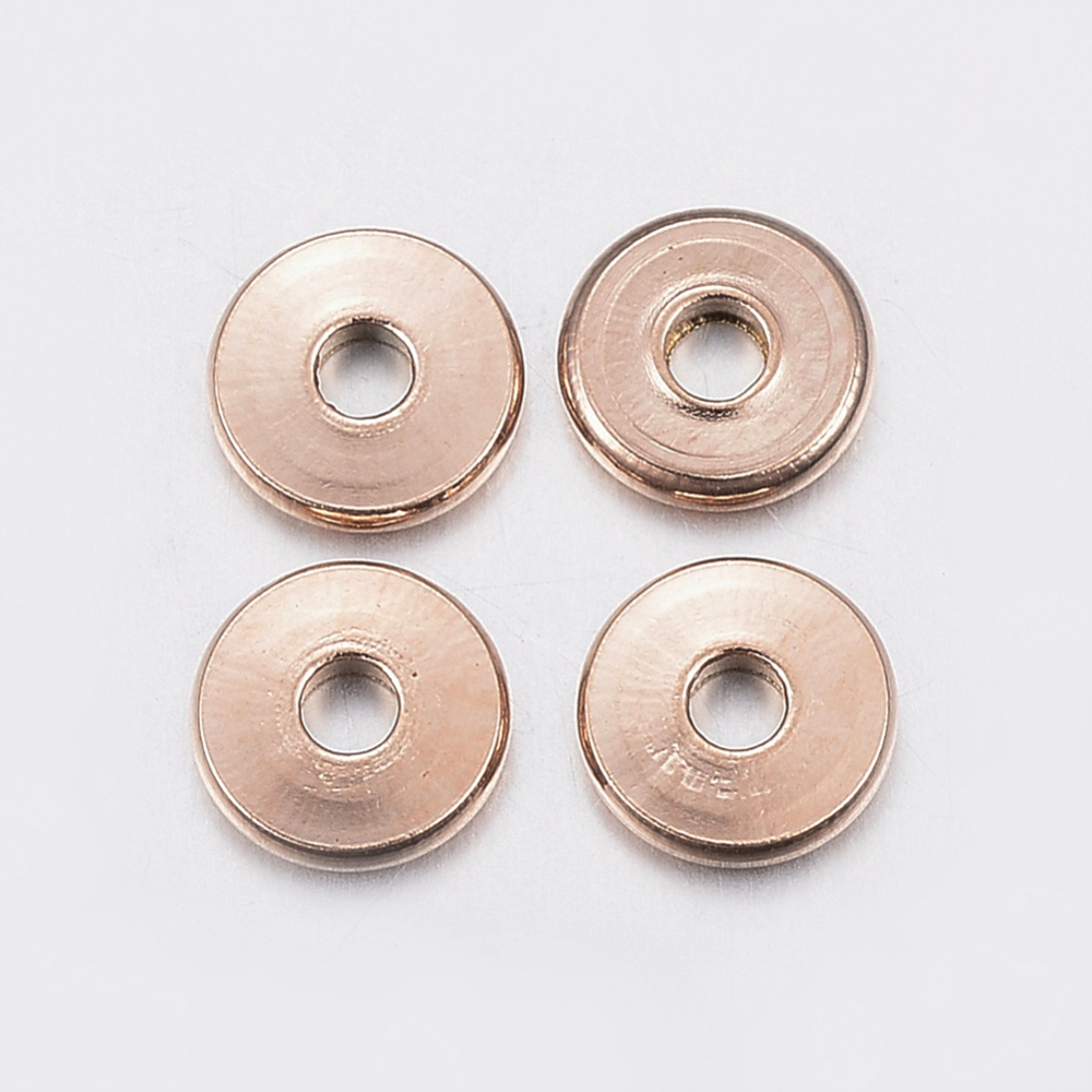 PandaHall 304 Stainless Steel Bead Spacers, Donut, Rose Gold, 6x1mm, Hole: 2mm Stainless Steel Donut