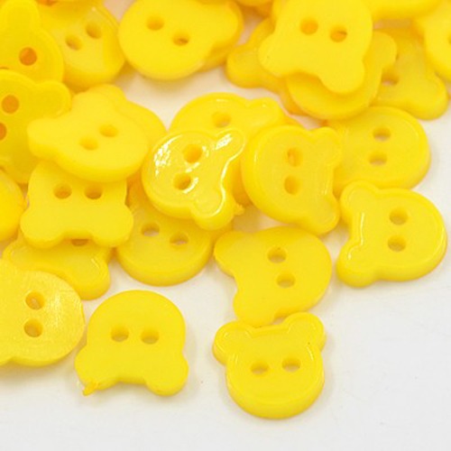 PandaHall Bear Shape Acrylic 2-Hole Button Fit Handcraft & Costume Sewing, Dyed, Gold, 11x11x2mm, Hole: 1mm Acrylic Bear Gold