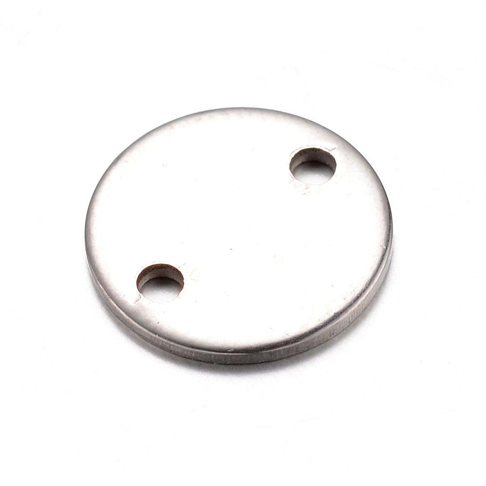 PandaHall 304 Stainless Steel Links, Flat Round, Stainless Steel Color, 10x0.8mm, Hole: 1mm Stainless Steel Flat Round
