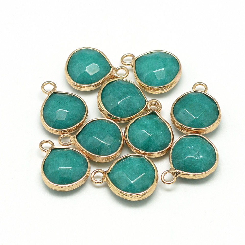 PandaHall Natural White Jade Pendants, with Brass Findings, Faceted, Dyed, Drop, Golden, Teal, 17.5x13.5x6.5mm, Hole: 2mm White Jade Drop...