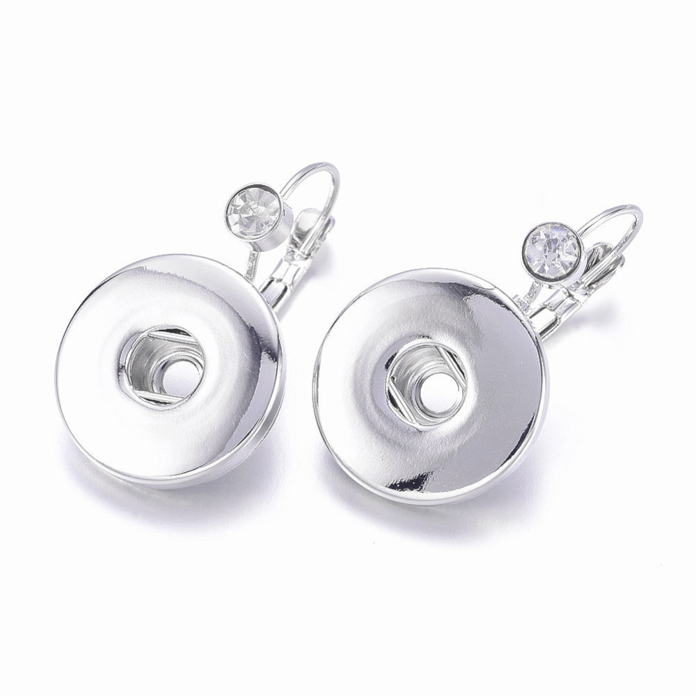 PandaHall Trendy Platinum Flat Round Brass Rhinestone Snap Leverback Earring Making, 31x19x16mm; Pin: 1mm; Fit Snap Buttons in 4x6mm knob...