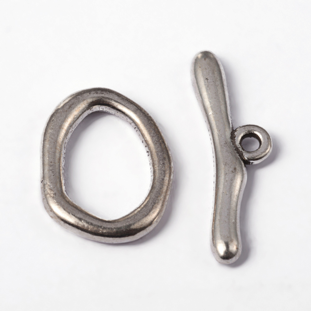 PandaHall Metal Alloy Toggle Clasps, Antique Silver, 16x21x3mm, 9x29mm, Hole: 2mm Alloy Nuggets