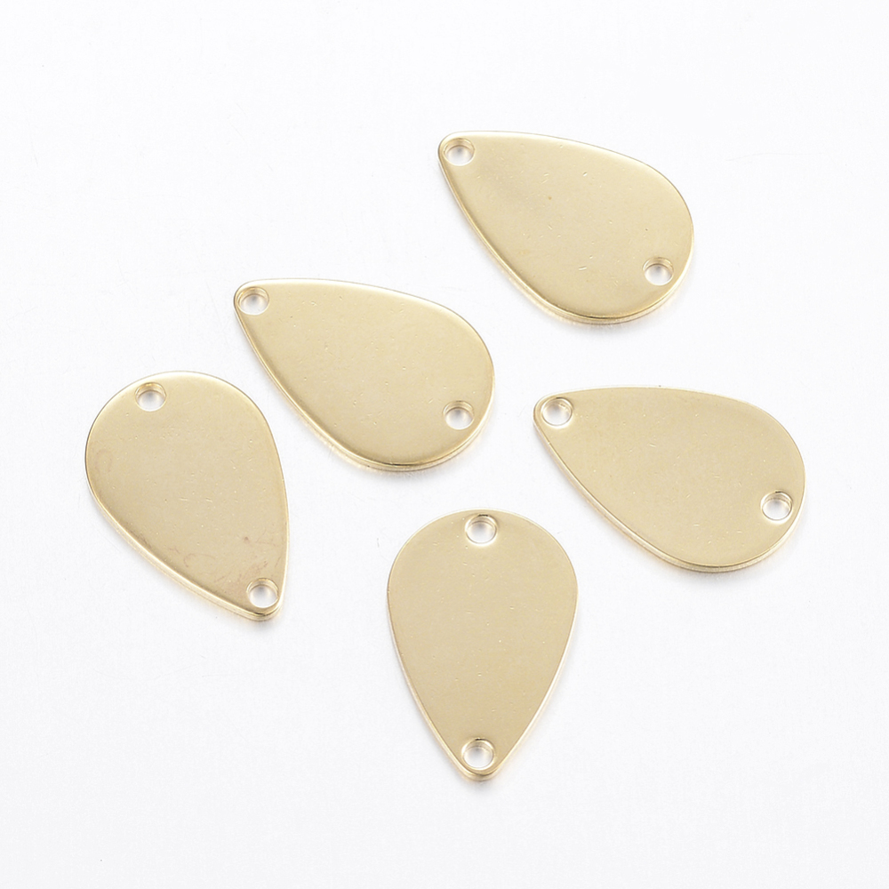 PandaHall 304 Stainless Steel Links, Drop, Golden, 15x10x0.8mm, Hole: 1.2mm Stainless Steel Drop