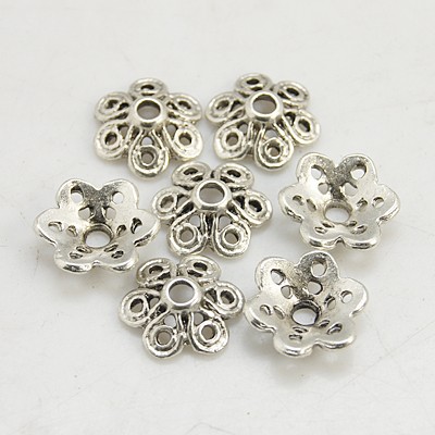 PandaHall Tibetan Style Bead Caps, Cadmium Free & Lead Free, Flower, Antique Silver, Size: about 12.5mm long, 12.5mm wide, 4mm thick, hole...