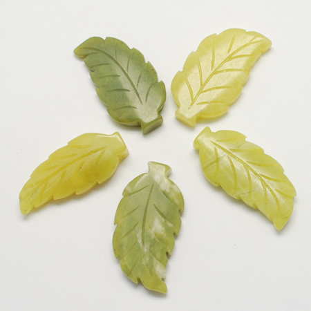 PandaHall Natural Butter Jade Gemstone Pendants, Leaf, YellowGreen, 36x15~19x5~6mm, Hole: 1mm Other Jade Leaf Green