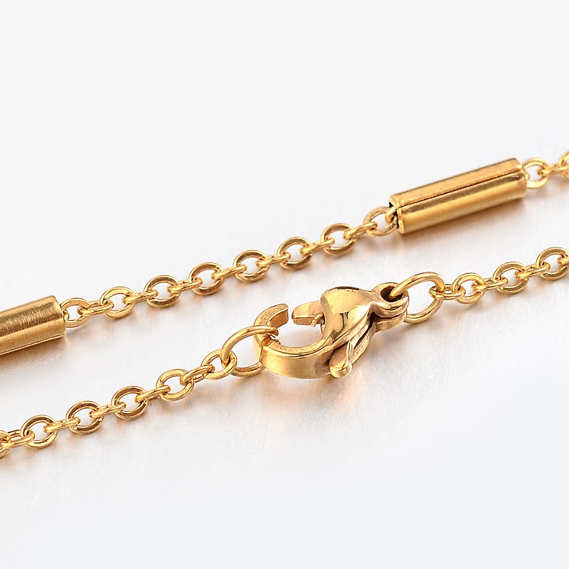 PandaHall 304 Stainless Steel Cable Chain Necklaces, with Column Beads and Lobster Claw Clasps, Golden, 29.1"(73.9cm), 2mm Stainless Steel
