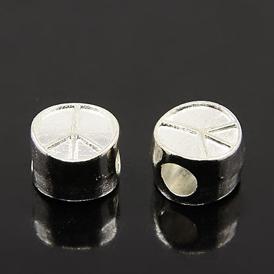 PandaHall Zinc Alloy European Beads, Peace Sign, Silver Color, Size: about 9.5mm in diameter, 6mm thick, hole: 4.5mm Alloy Peace Sign Silver