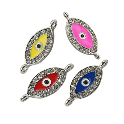 PandaHall Alloy Rhinestone Links, with Enamel, Grade A, Evil Eye, Platinum Color, Mixed Color, 26x10x2mm, Hole: 2mm Alloy Rhinestone+Enamel...