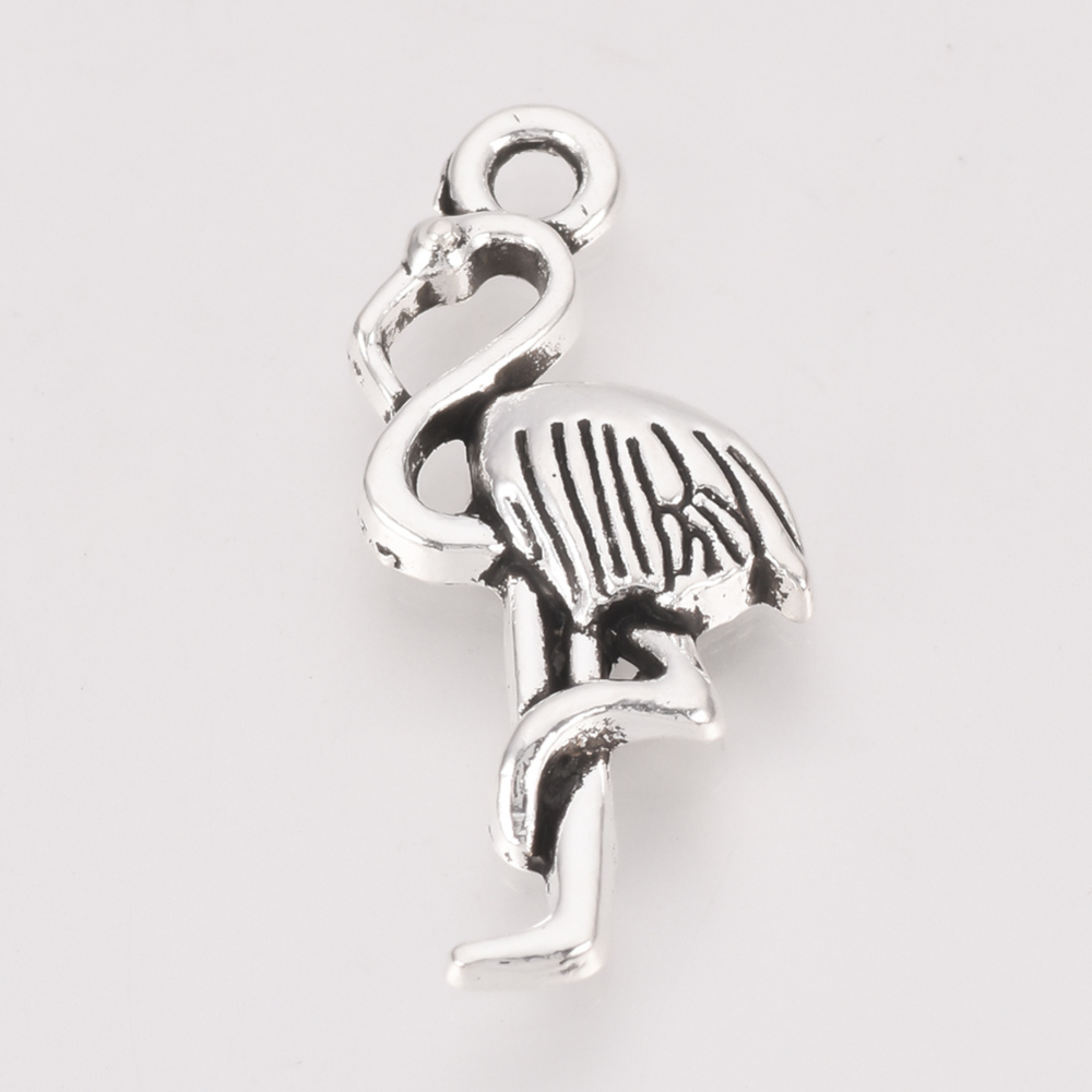 PandaHall Tibetan Style Alloy Pendants, Flamingo Shape, Lead Free, Antique Silver, 29x12x3mm, Hole: 2mm Alloy Bird