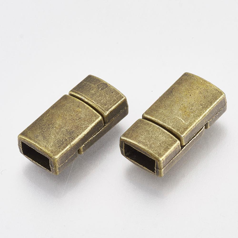PandaHall Rectangle Tibetan Style Alloy Magnetic Clasps for Jewelry Making, Antique Bronze, 17x8.5x5.5mm, Hole: 6x2.5mm Alloy Rectangle