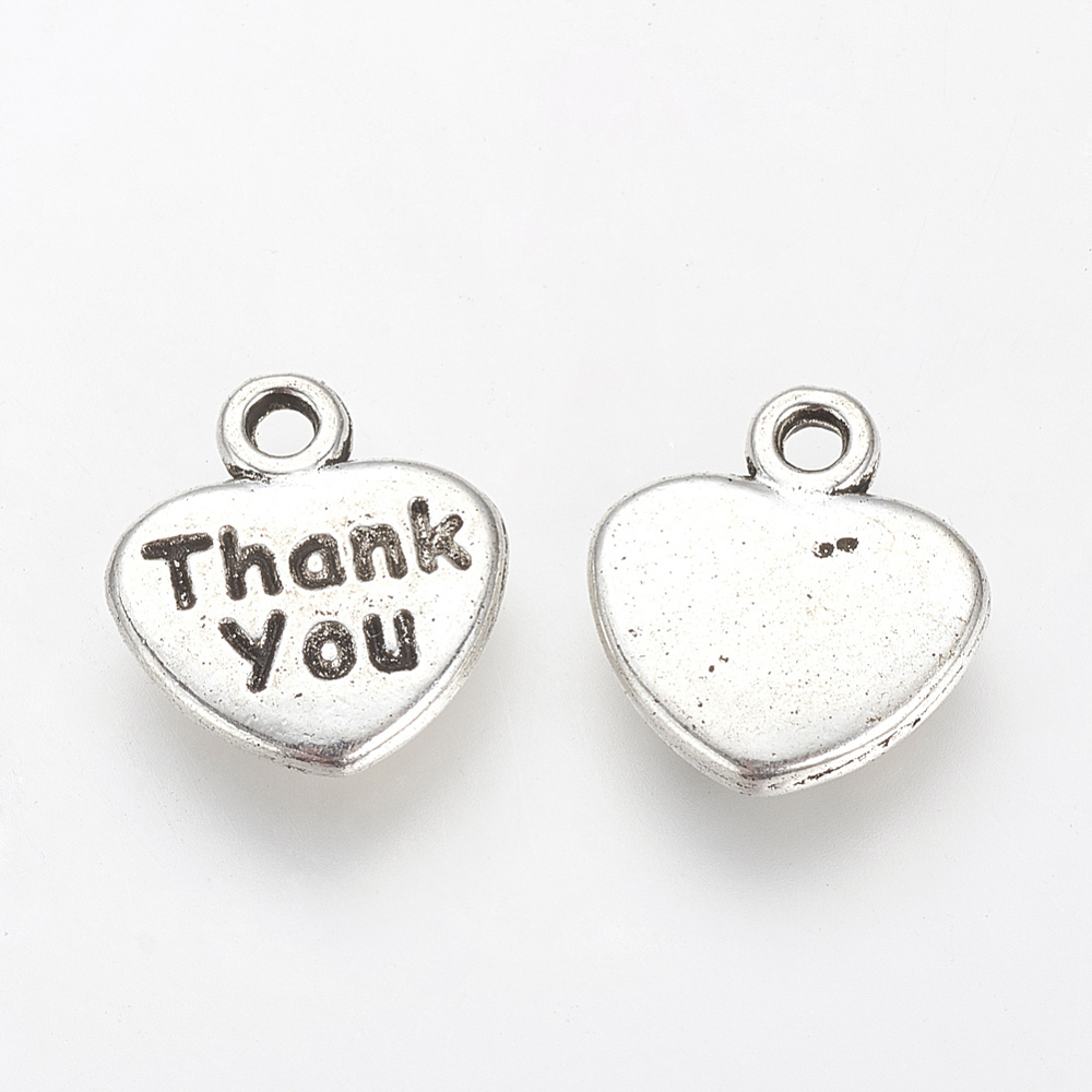 PandaHall Tibetan Style Alloy Pendants, Heart with Word Thank you, Cadmium Free & Lead Free, Antique Silver, 12.5x11x2mm, Hole: 1.5mm; about...