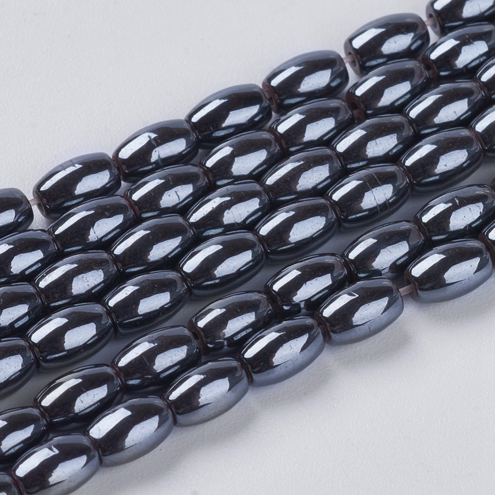 PandaHall Non-magnetic Synthetic Hematite Beads Strands, Oval, Black, Size: about 3mm in diameter, 5mm long, hole: 1mm; about 82pcs/strand...